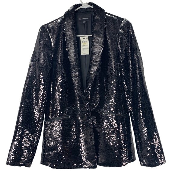 INC Womens Black Sequin Shawl Collar Blazer XS NWT - Picture 1 of 11